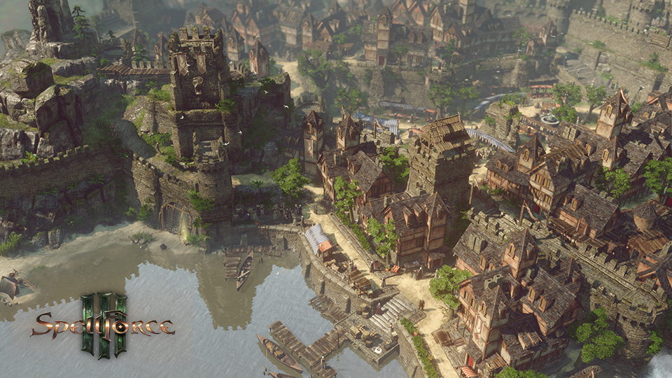 Spellforce 3 screenshot showing the city of Everlight
