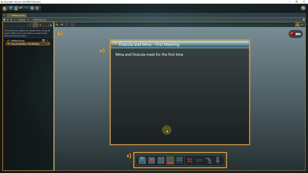 Presentation mode screenshot highlighting each section