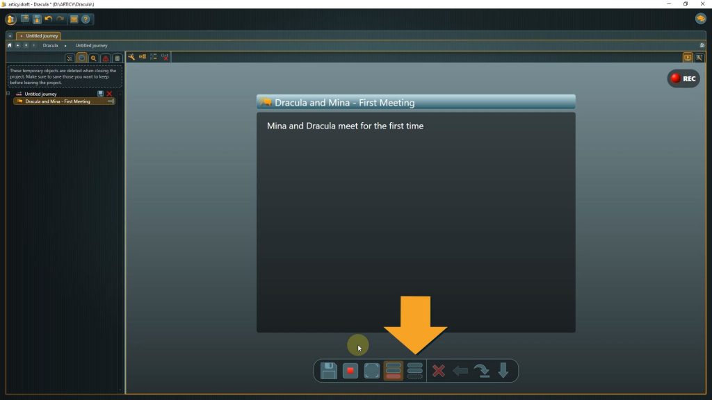 Presentation mode screenshot with arrow pointing to the player mode button