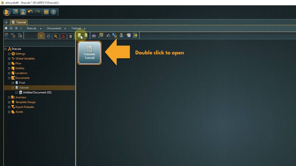 Documents view screenshot with instructios to open the newly created document