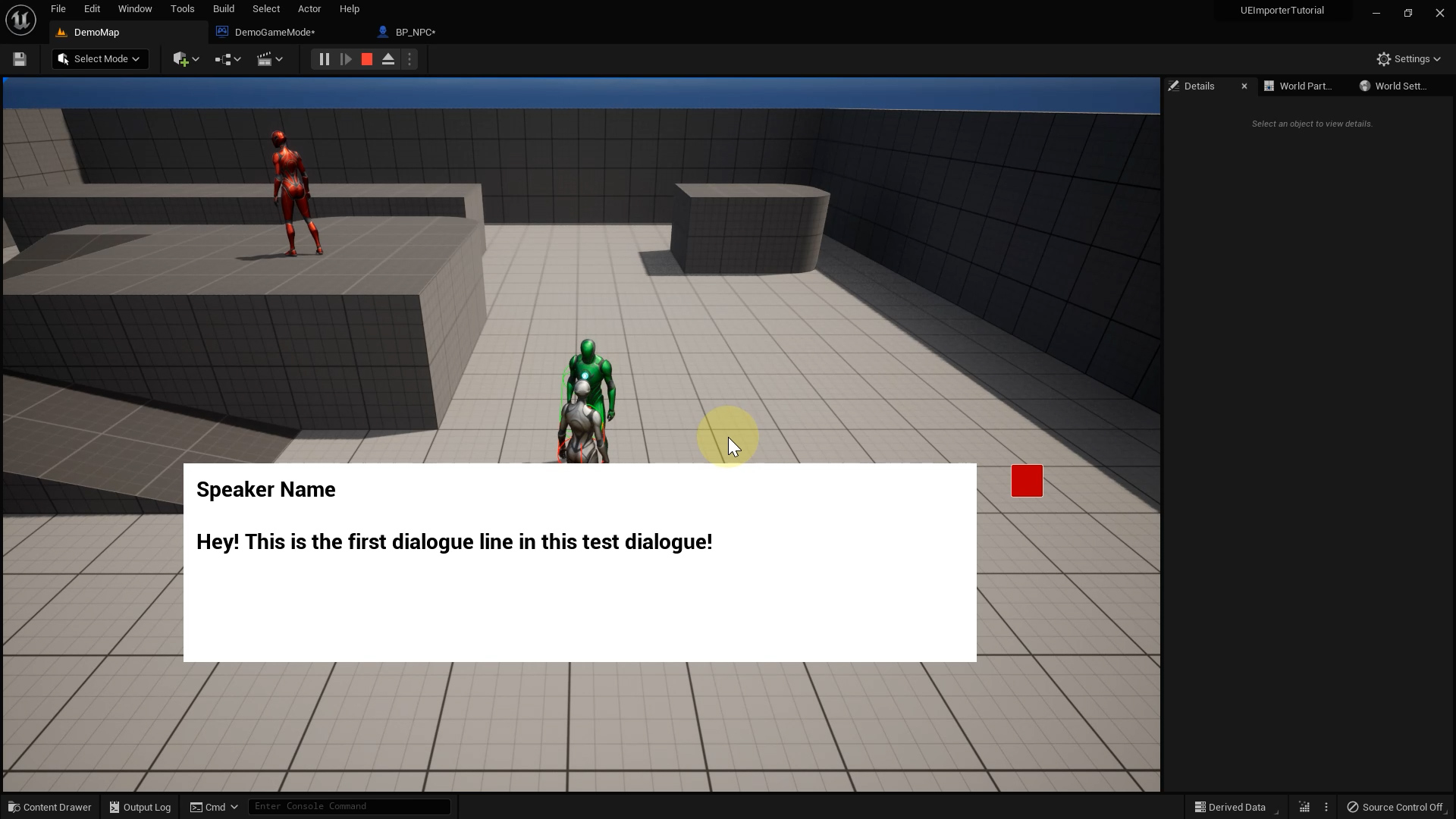 First dialogue line displayed in UI
